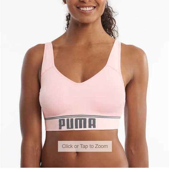 Puma 2 Pack Medium Impact Seamless Sports Bras Pink White Small