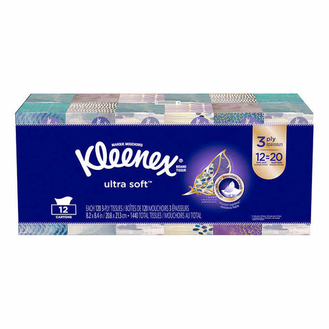 3 Ply Kleenex Ultra Soft Facial Tissues, 12-pack