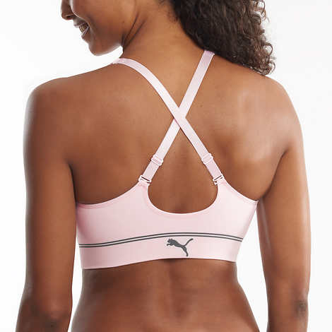 PUMA Performance Women's Seamless Sports Bra 2 Pack Convertible  (White/Pink, Large)